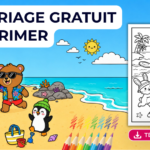 Coloriage animaux mignons à imprimer : une partie de frisbee entre amis