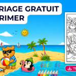 Coloriage plage à imprimer : une journée de sable et de baignade avec les MellowPaws Friends