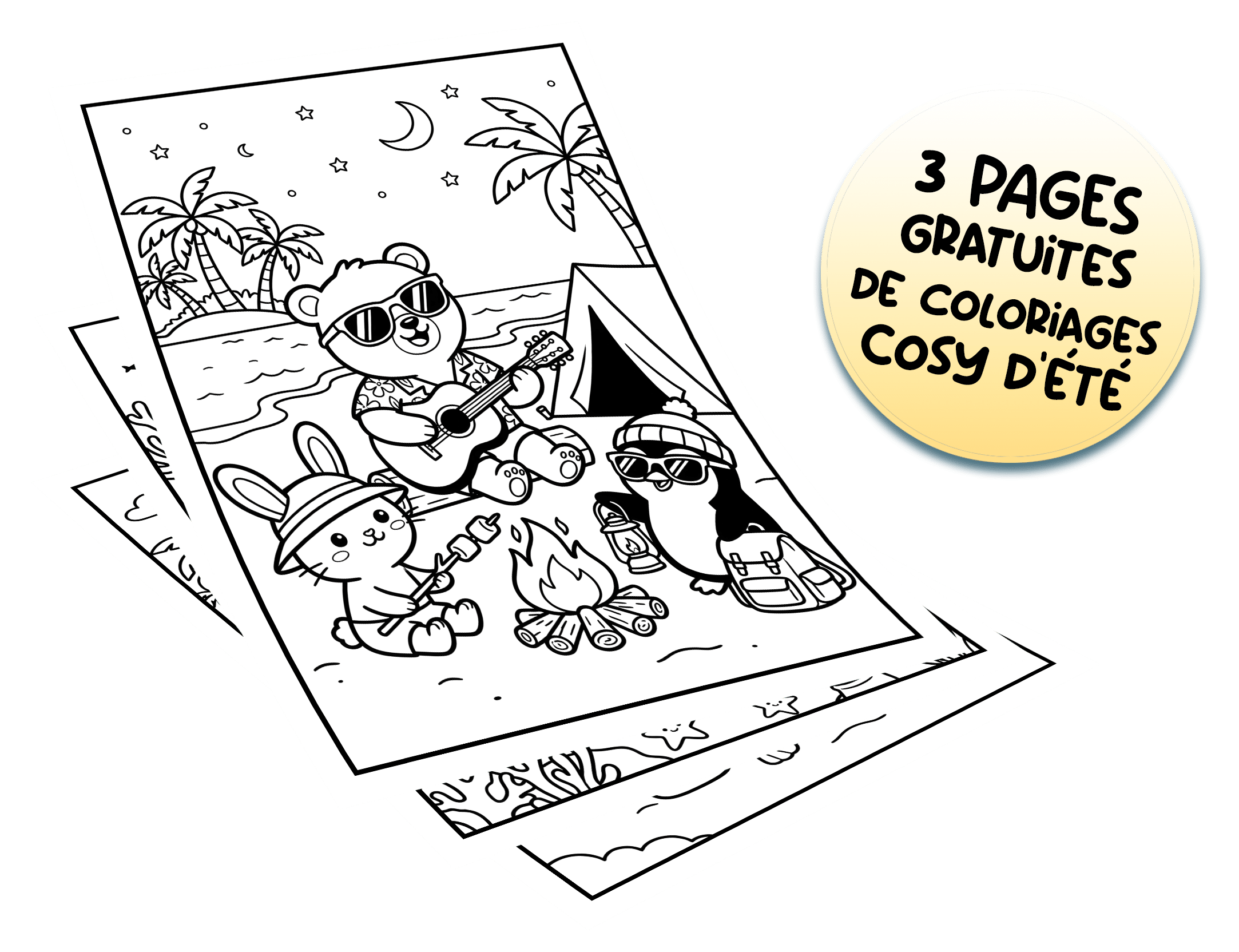3 coloriages cosy été gratuits